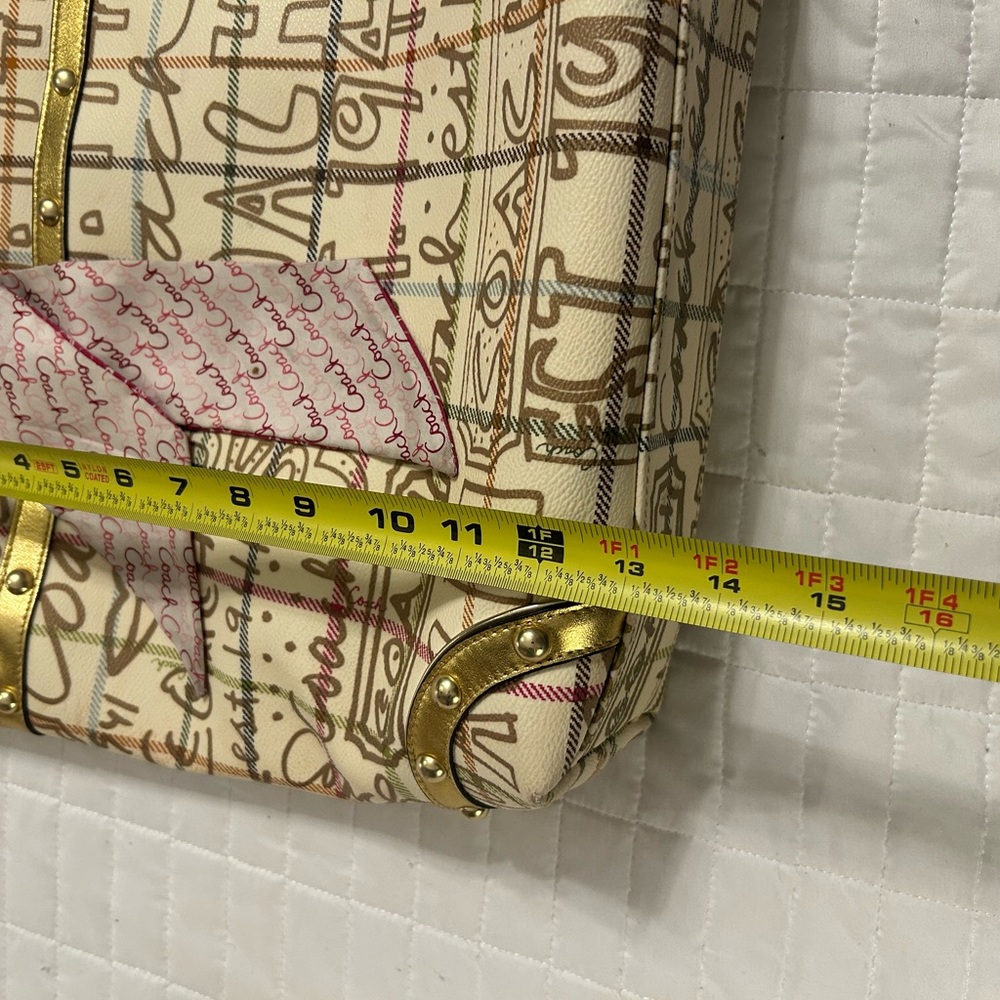 Coach Tattersall Graffiti Tote Gold/Cream Pink Lining Style F13187 Excellent - Picture 13 of 15